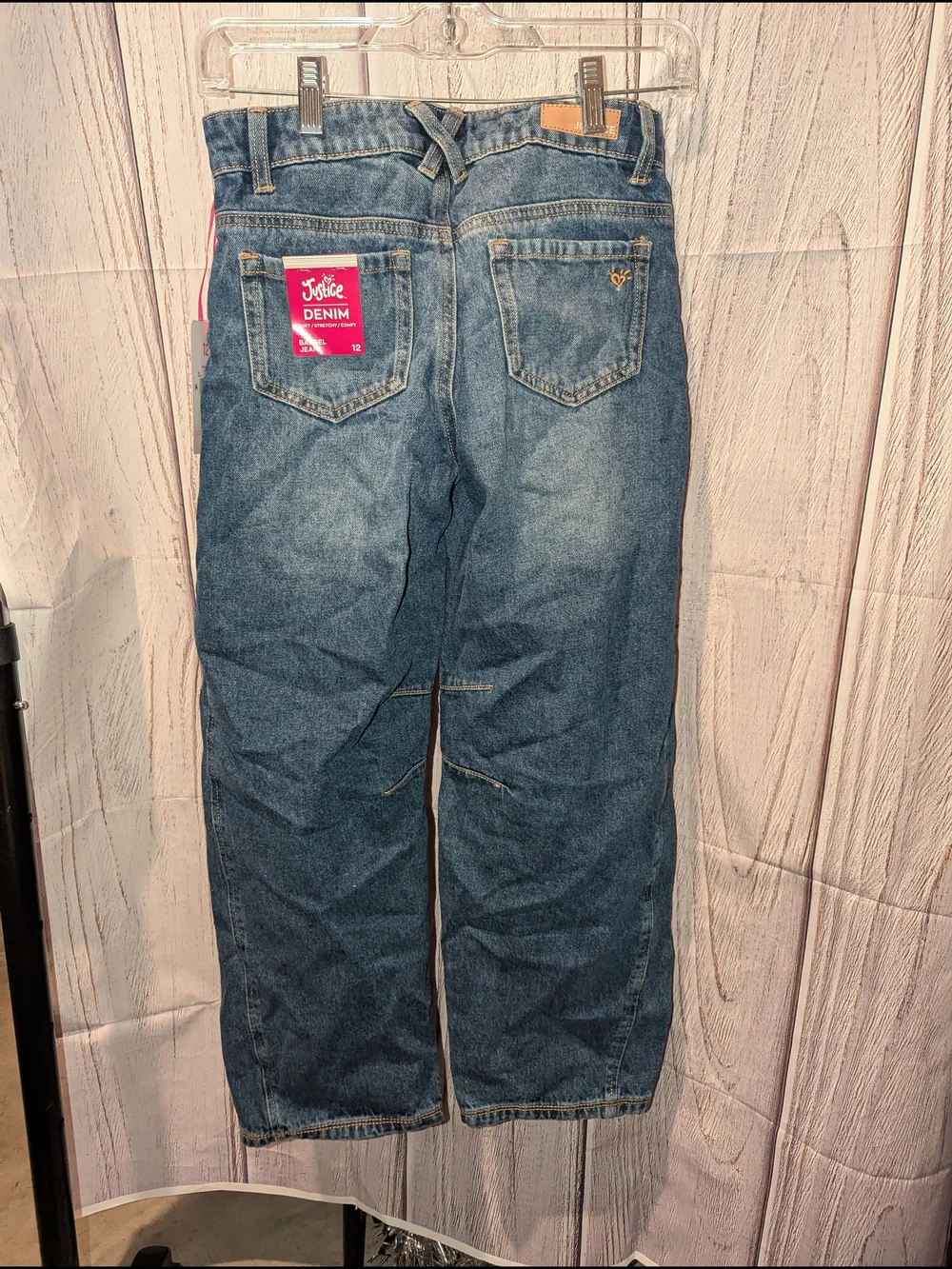 Justice Blue Wide-Leg Kids Denim Jeans with Patch Pockets